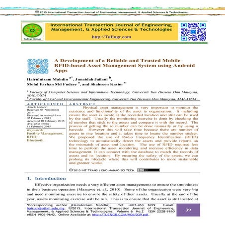 A Development of a Reliable and Trusted Mobile RFID-based Asset Management Sy...