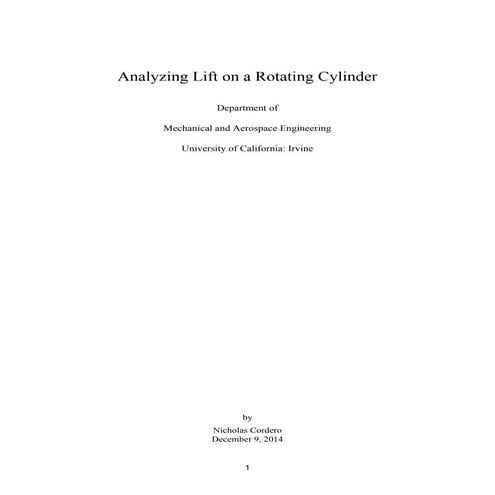 Analzying Lift Over A Rotating Cylinder