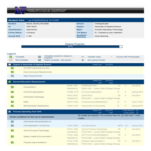 UCF Transcript - Transfered Credits | PDF