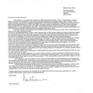 PAUL THOMAS  Reference  March 2016