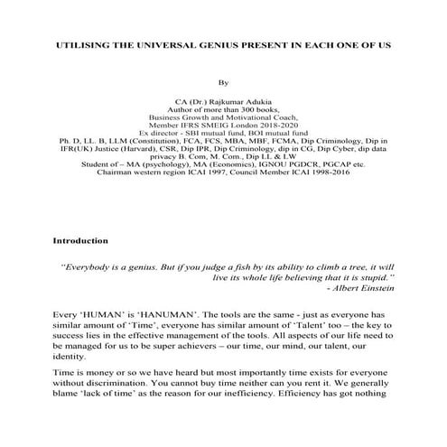 Utilising the universal genius