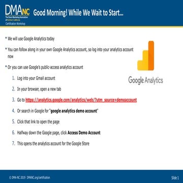 Google Analytics Advanced Workshop