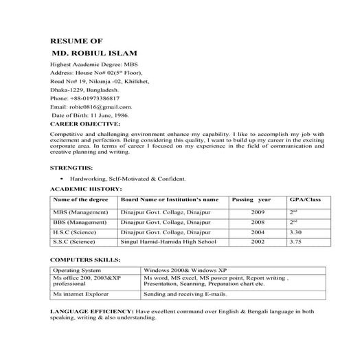 RESUME OF ROBIUL-1