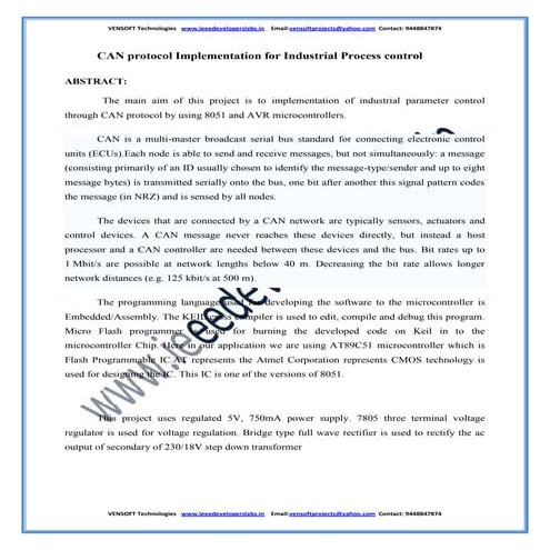 Vensoft Technologies can protocol implementation for industrial process control