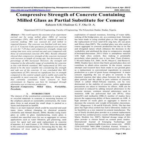 compressive strength of concrete containing milled glass as partial substitut...