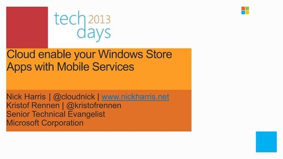 Cloud enable your Windows Store Apps with Mobile Services