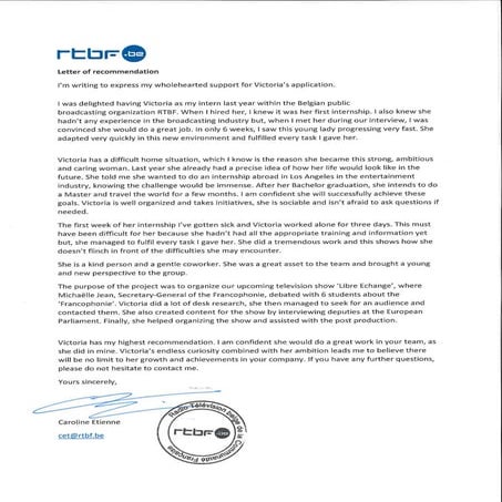 Recommendation letter RTBF - Victoria Renders | PDF