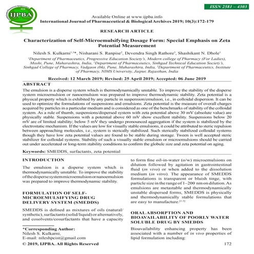 Characterization of Self-Microemulsifying Dosage Form: Special Emphasis on Ze...