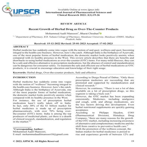Recent Growth of Herbal Drug as Over-The-Counter Products