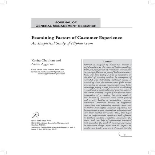 Examining Factors of Customer Experience: An Empirical Study of Flipkart.com