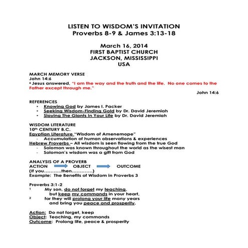 03 March 16, 2014, Proverbs 8-9 & James 3, Listen To Wisdom's Invitation