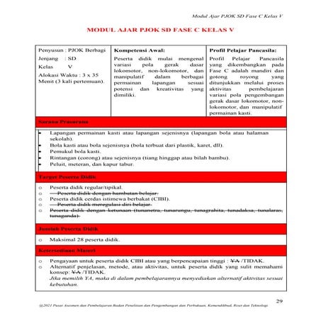 MODUL AJAR PJOK FASE C KELAS 5 KURIKULUM MERDEKA | DOCX