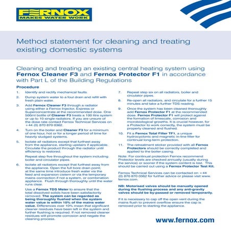 Method Statement Cleaning and Treating Existing Domestic Systems | PDF
