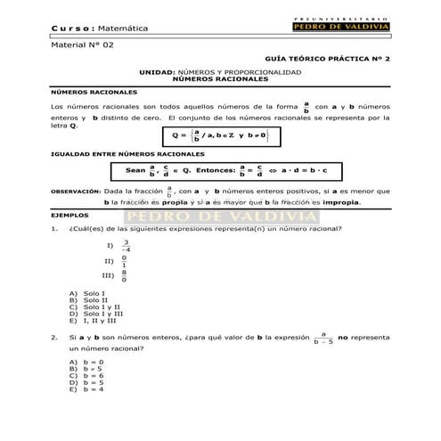 Material pedro de valdivia (PSU ) 03 números racionales