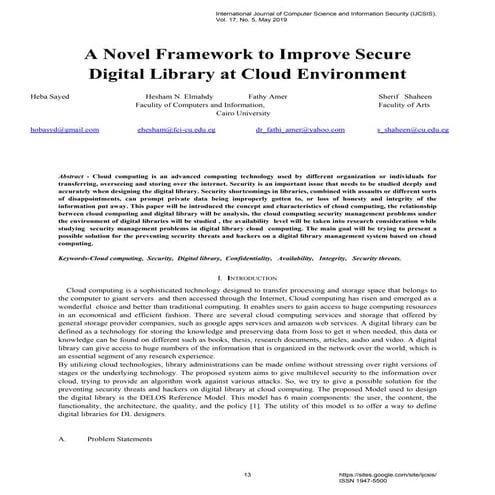 A Novel Framework to Improve Secure Digital Library at Cloud Environment