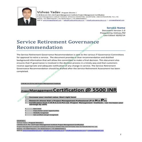 03 service retirement governance recommendation cmmaao pmi pmp