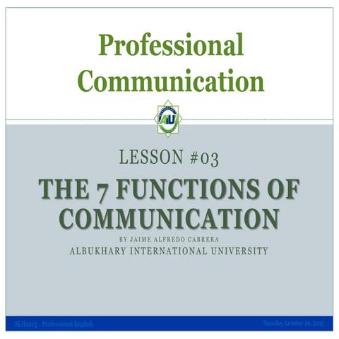 Professional Communication 03 - Seven Functions of Professionalism in Communi...