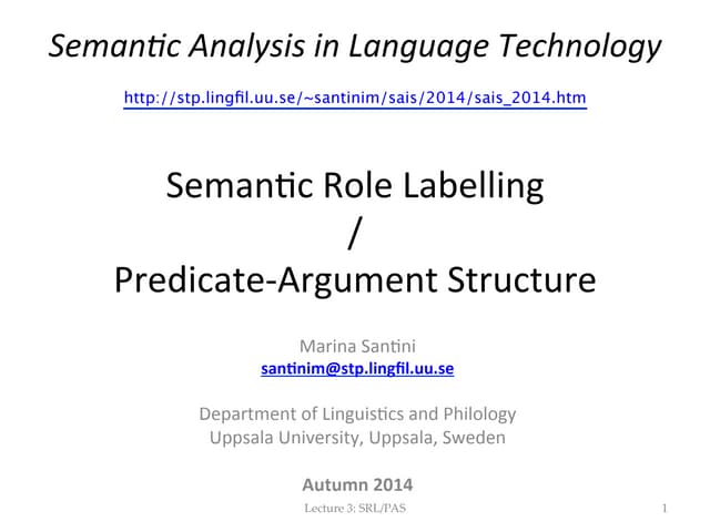 Lecture 3: Semantic Role Labelling