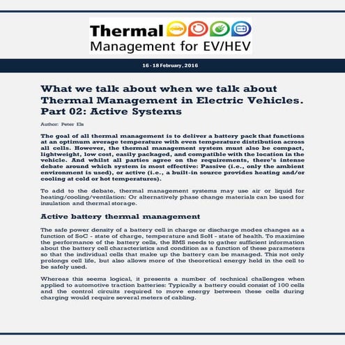 Active Thermal Management Systems in Electric Vehicles