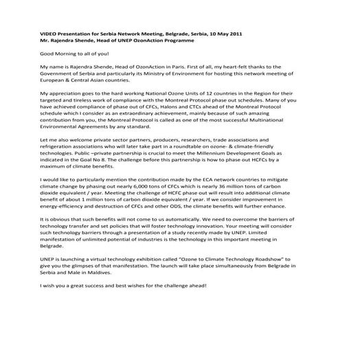 Welcome address by unep 