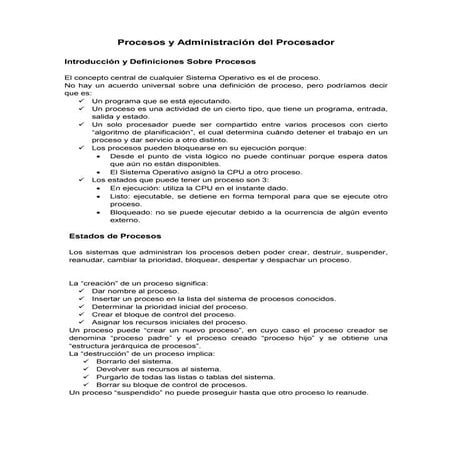 Introduccion a la administracion de los procesos y el procesador (S.O)