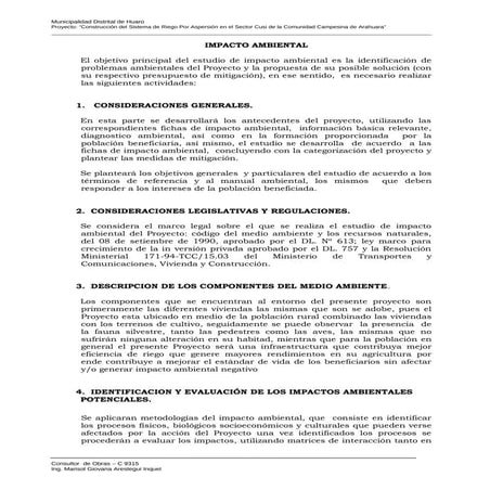 Estudio de Impacto Ambiental - Represa de Cachí | PDF