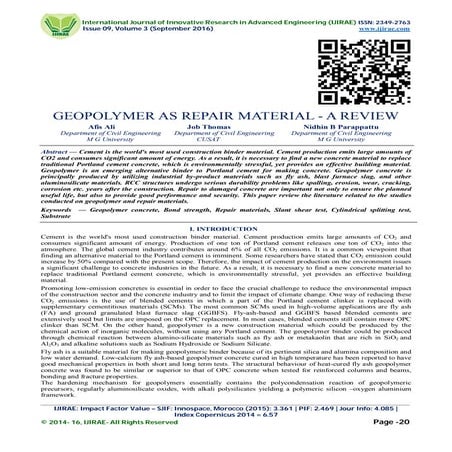 GEOPOLYMER AS REPAIR MATERIAL - A REVIEW