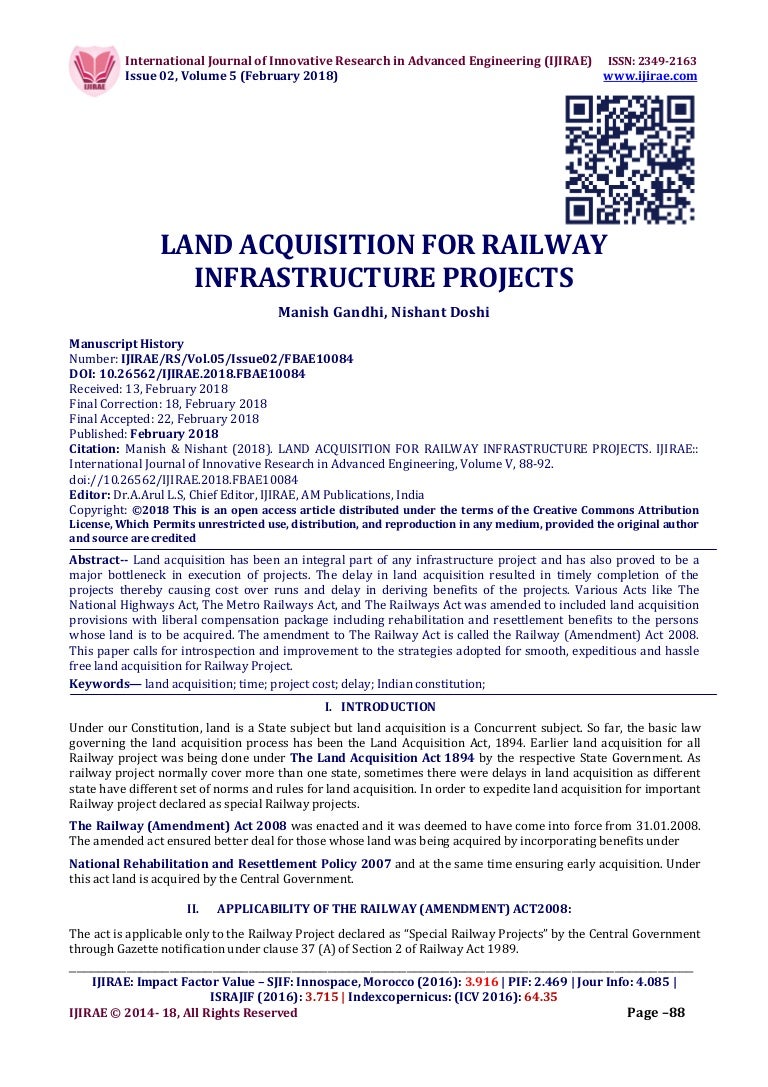LAND ACQUISITION FOR RAILWAY INFRASTRUCTURE PROJECTS