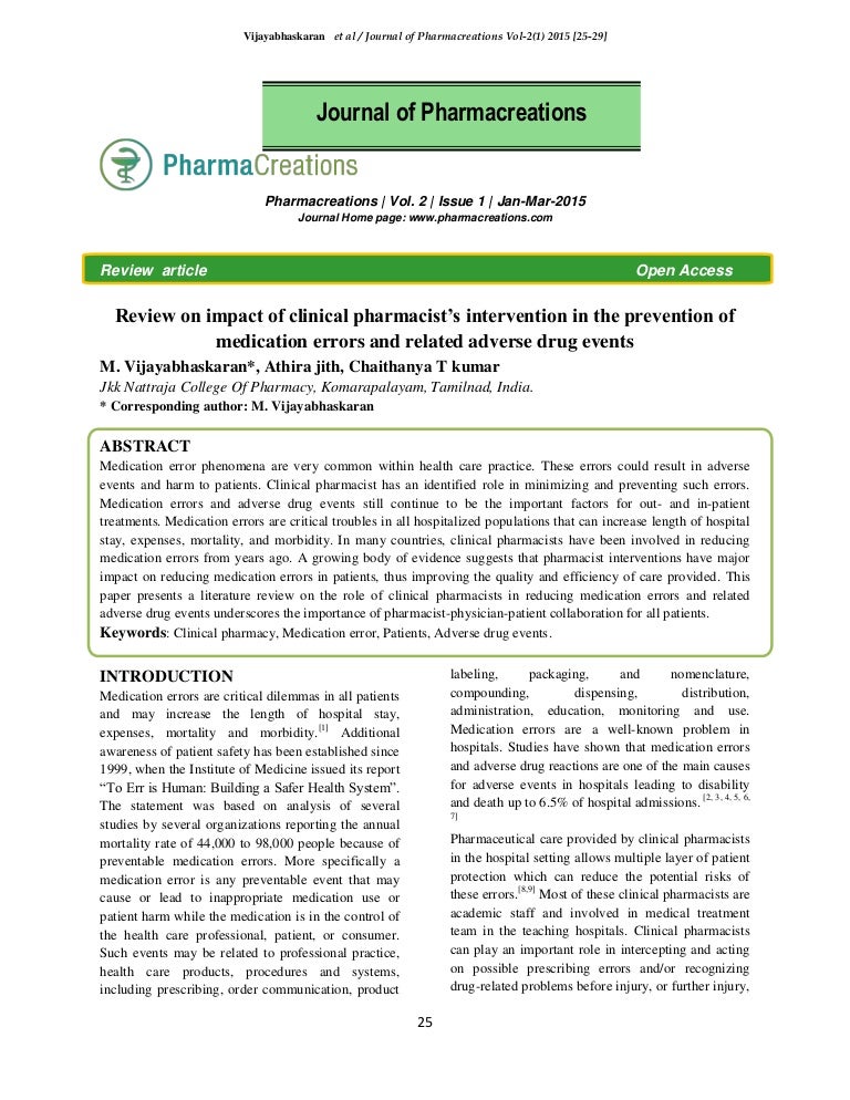 Review on impact of clinical pharmacist’s intervention in the prevent…