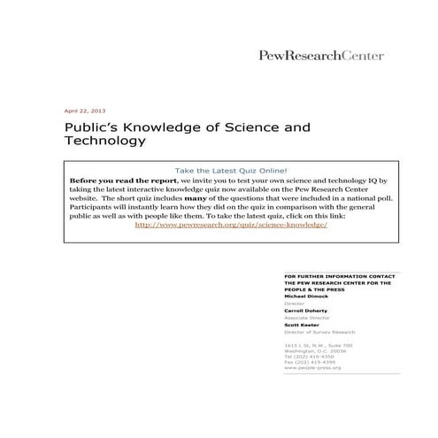 Pew Research Poll: Public’s Knowledge of Science and Technology