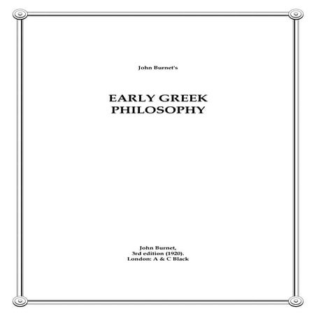 Early Greek Philosophy Author John Burnet S Pdf