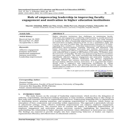 Role of empowering leadership in improving faculty engagement and ...
