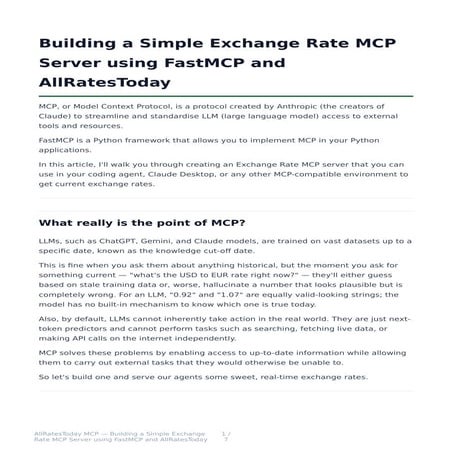 Building a Real-Time Exchange Rate MCP Server with FastMCP and ...