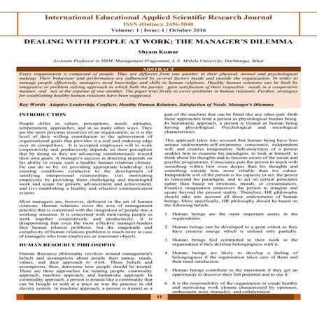 DEALING WITH PEOPLE AT WORK: THE MANAGER’S DILEMMA