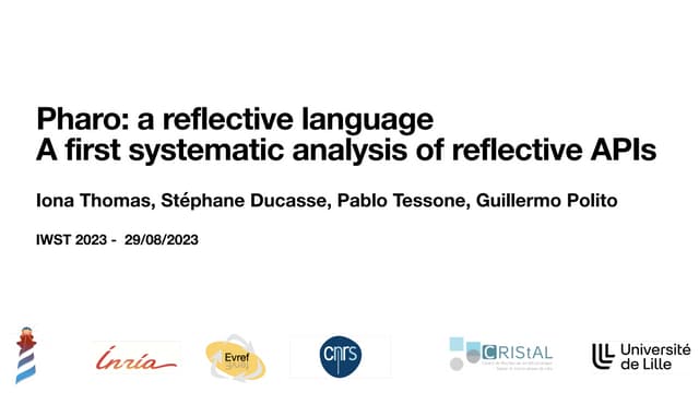 Pharo: a reflective language A first systematic analysis of reflective APIs