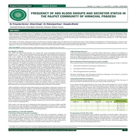 FREQUENCY OF ABO BLOOD GROUPS AND SECRETOR STATUS IN THE RAJPUT COMMUNITY OF HIMACHAL PRADESH