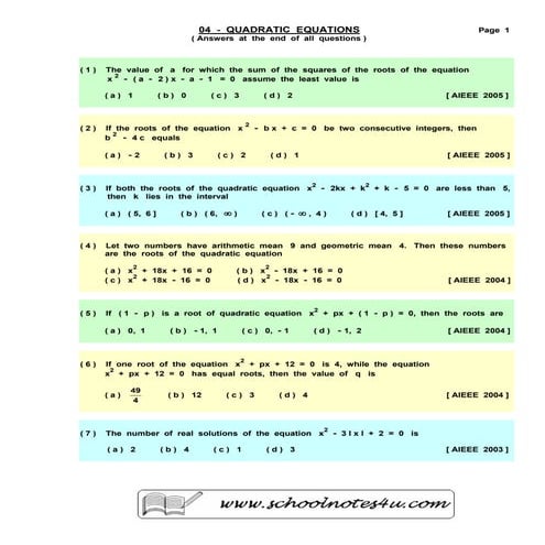 04   quadratic equations