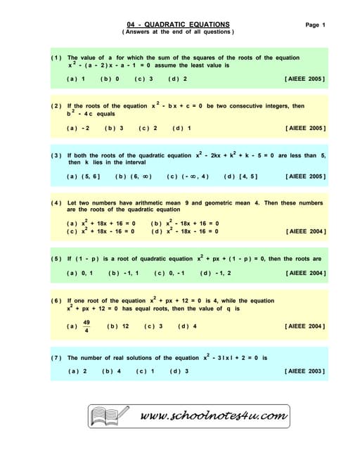 04   quadratic equations