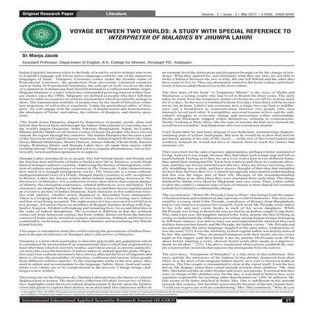 VOYAGE BETWEEN TWO WORLDS: A STUDY WITH SPECIAL REFERENCE TO INTERPRETER OF M...