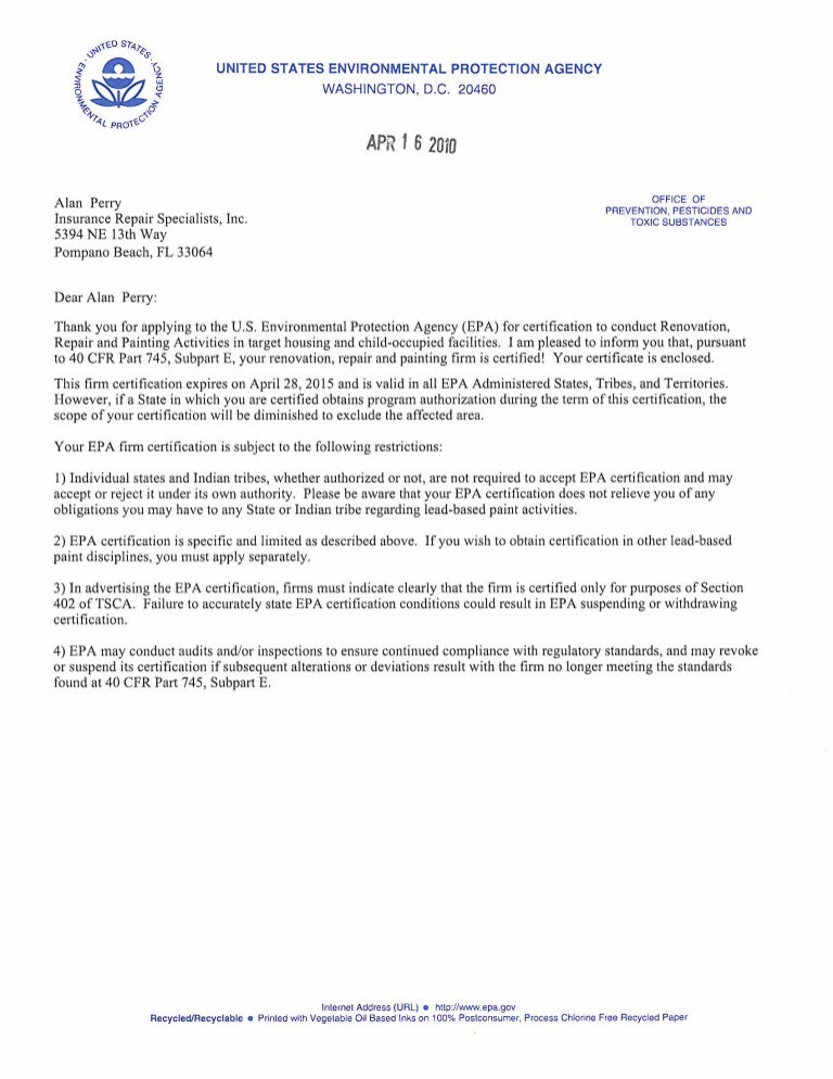 EPA LEAD Certification