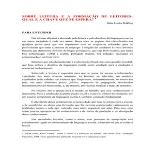 LEITURA E FORMAÇÃO DE LEITORES