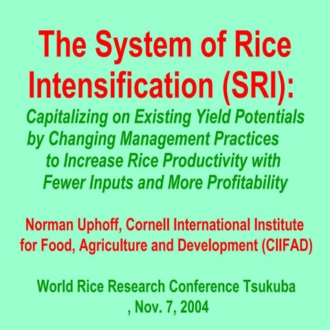 0409 The System of Rice Intensification (SRI): Capitalizing on Existing Yield...