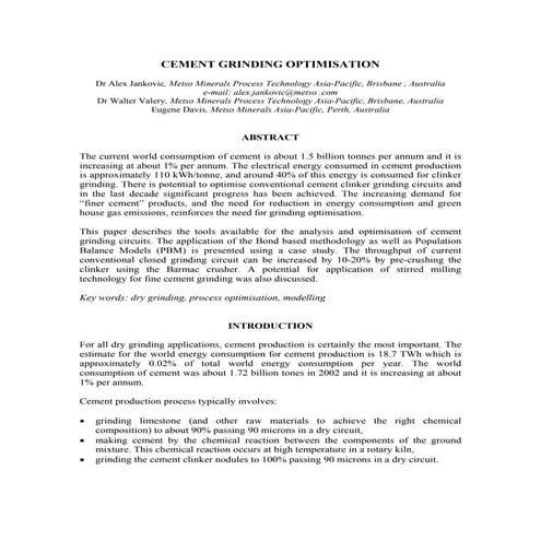 Cement Grinding Optimization