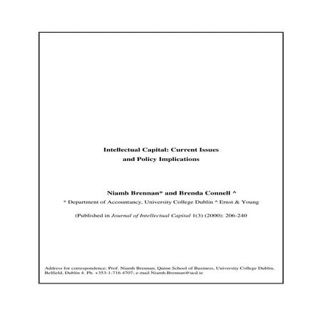 Brennan, Niamh and Connell, Brenda [2000] Intellectual Capital: Current Issue...