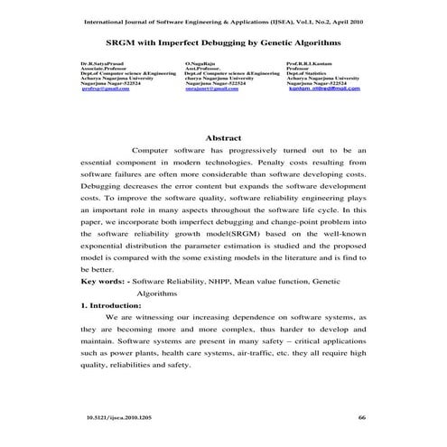 SRGM with Imperfect Debugging by Genetic Algorithms