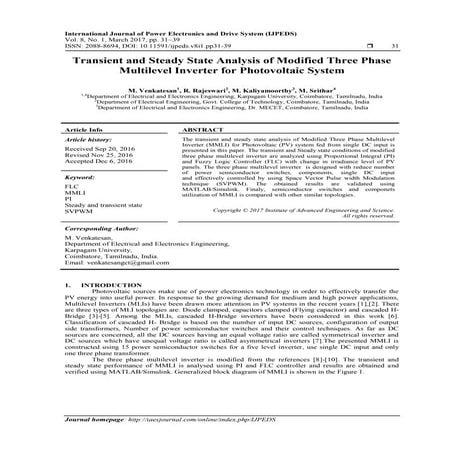Transient and Steady State Analysis of Modified Three Phase Multilevel Invert...
