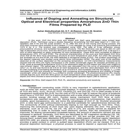 Influence of Doping and Annealing on Structural, Optical and Electrical prope...