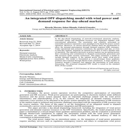 An integrated OPF dispatching model with wind power and demand response for d...