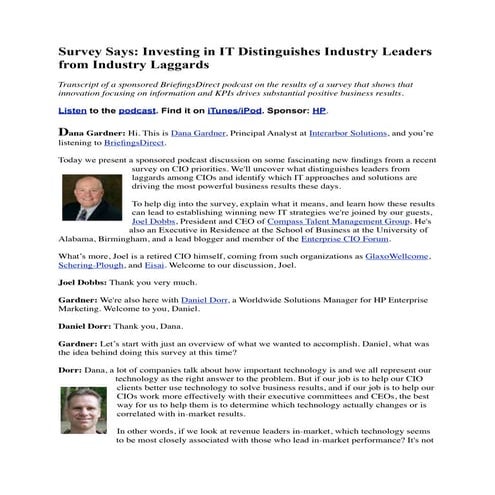 Survey Says: Investing in IT Distinguishes Industry Leaders from Industry Lag...