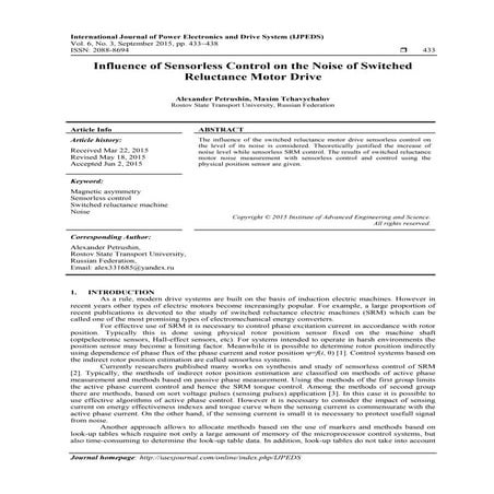 Influence of Sensorless Control on the Noise of Switched Reluctance Motor Drive